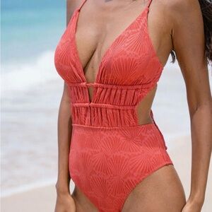 Berlook Red Plunge Swimsuit NWT